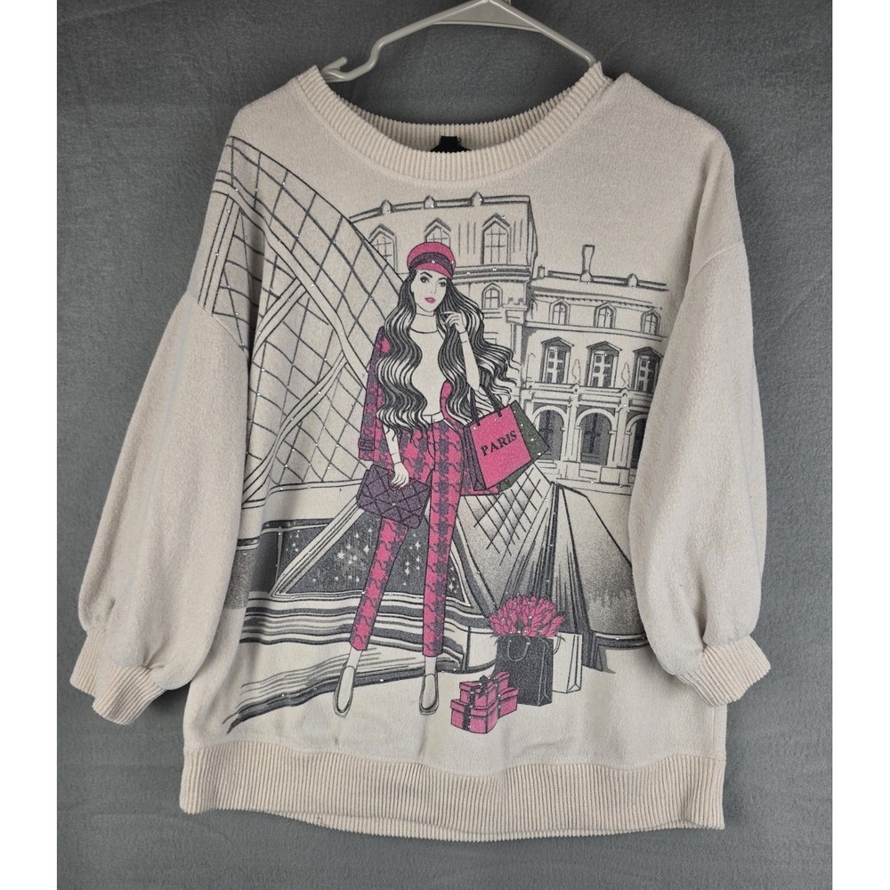 Love‎ & Lace Women's Sweater Medium Graphic Print Knit Long Sleeve Casual